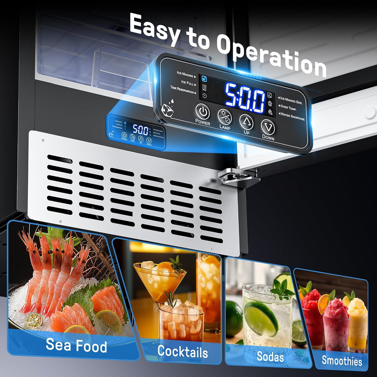 Undercounter Nugget Ice Maker 100lb/24H for Home Bar RV