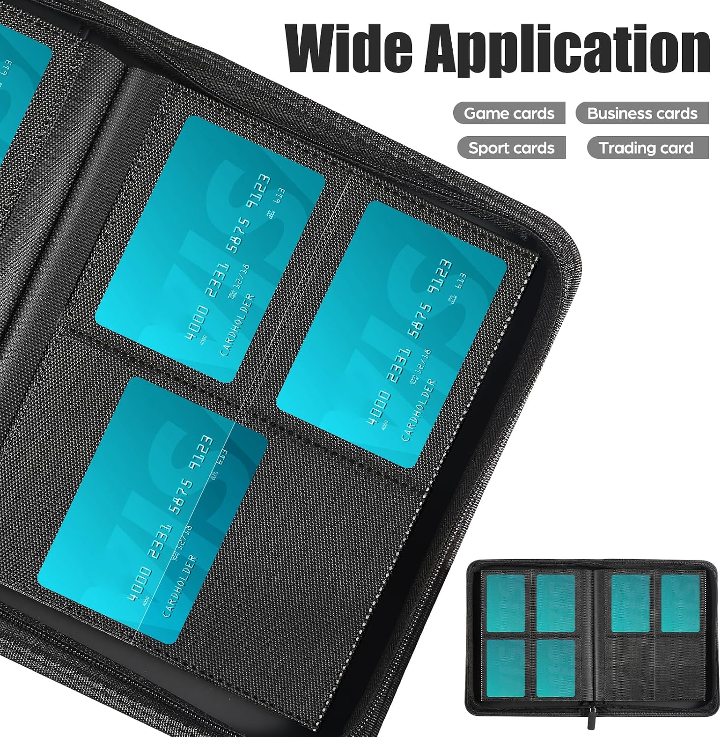 4 Pocket Card Binder with Zipper, 288 Pockets Trading Card Binder Book | Premium PU Cover, Side Loading, Ringless