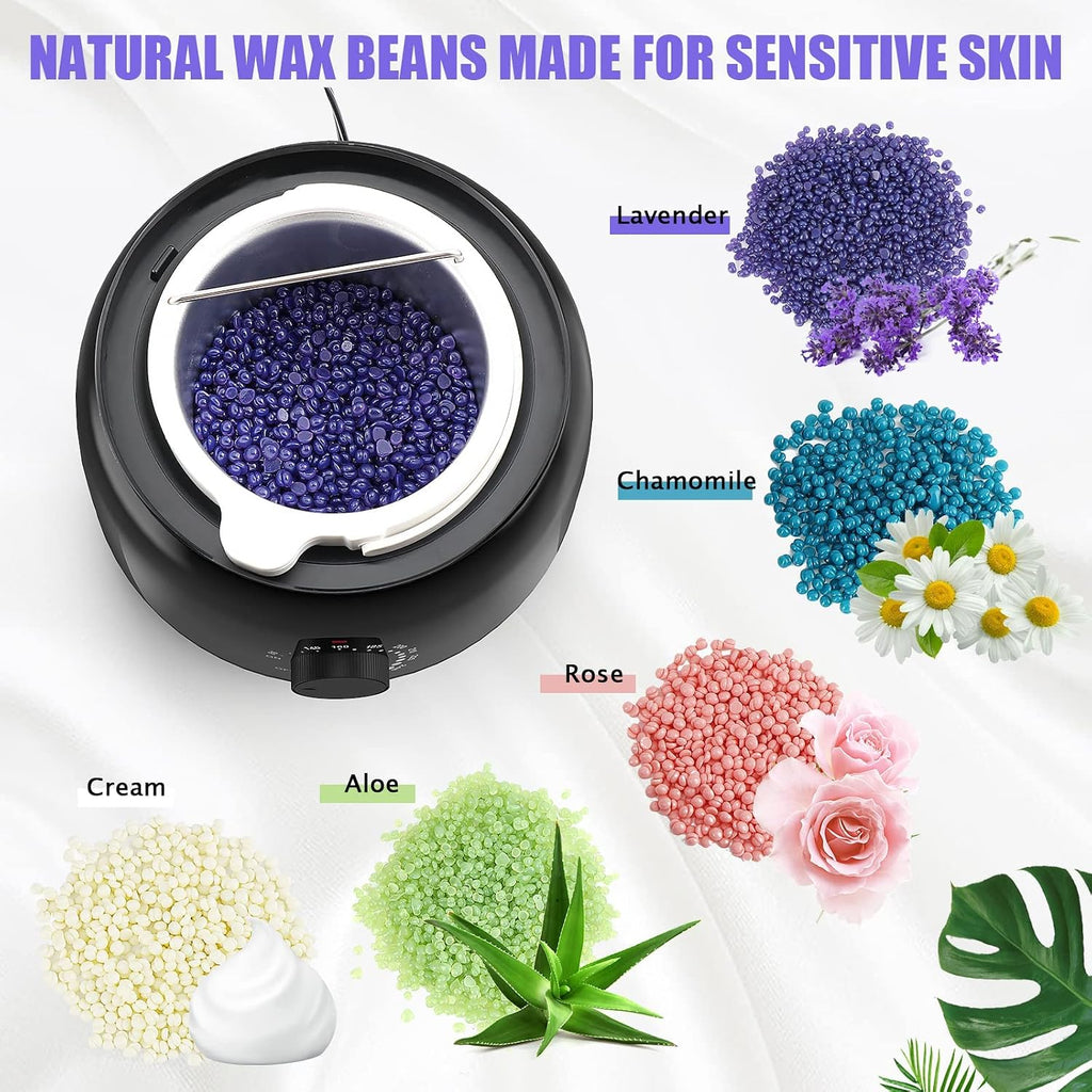 Waxing Kit - Wax Warmer for Hair Removal, Hard Wax Kit with 14oz 5 Bags Hard Wax Beans for Full Body, Legs, Face