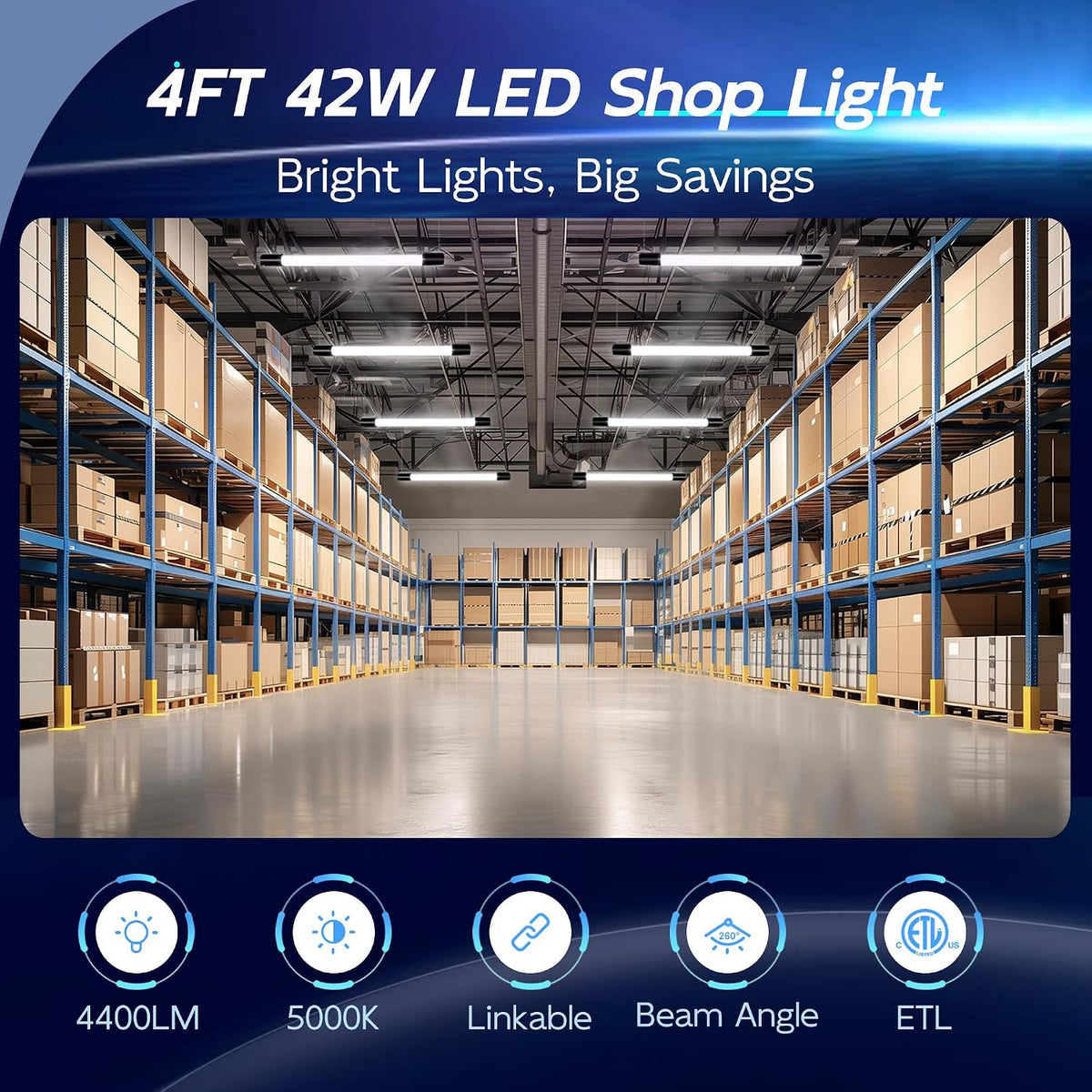 hykolity 4FT LED Shop Light,4400LM,42W [250W Equivalent], 5000K Daylight