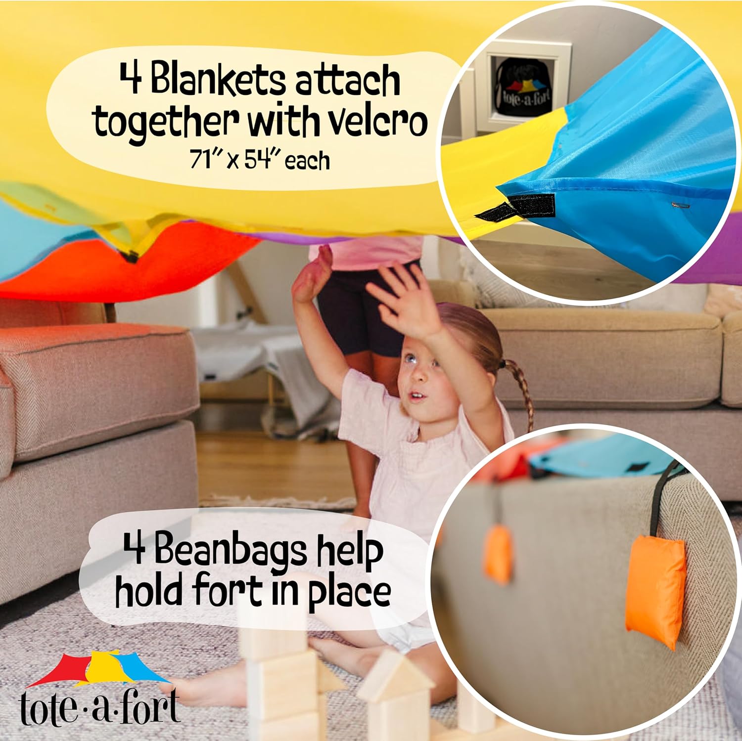 Tote a Fort Original XL Blanket Fort Building Kit - Portable Playhouse Play Tent Fort - Indoor & Outdoor Toy Set for