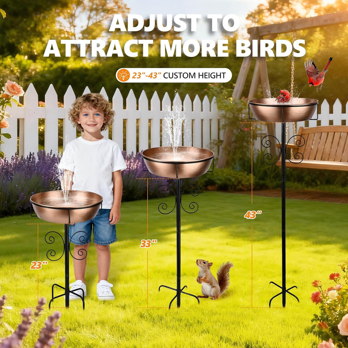 3" Deep 43" Tall Metal Bird Bath for Outside, Birdbath for Outdoors