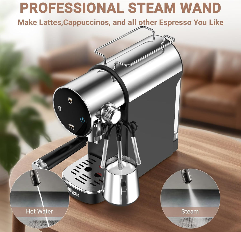 20 Bar Espresso Coffee Machine, Semi-Automatic Espresso Machine with Touch Panel, 1350W Espresso Maker with Steam