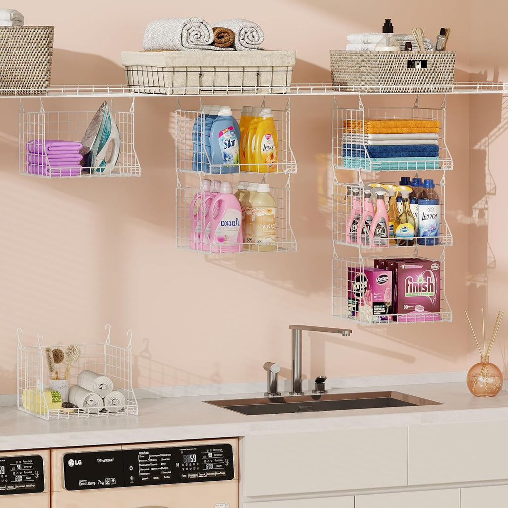 3-Tier Foldable Laundry Basket Organizer with Rotating Hooks(no wire shelf) | Space-Saving Over Washer and Dryer