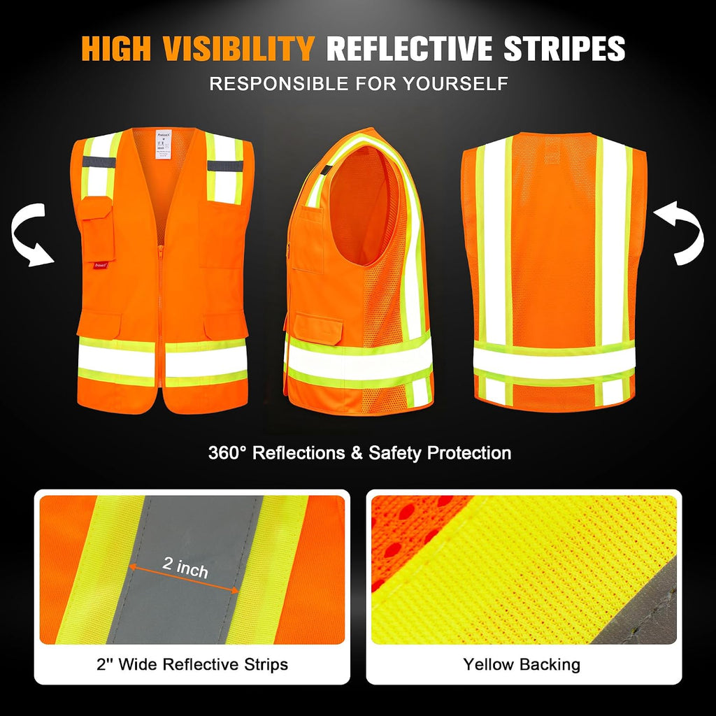 High Visibility ANSI Class 2 Safety Vest with 7 Pockets | Reflective Mesh Safety Vest for Men & Women, Lightweight