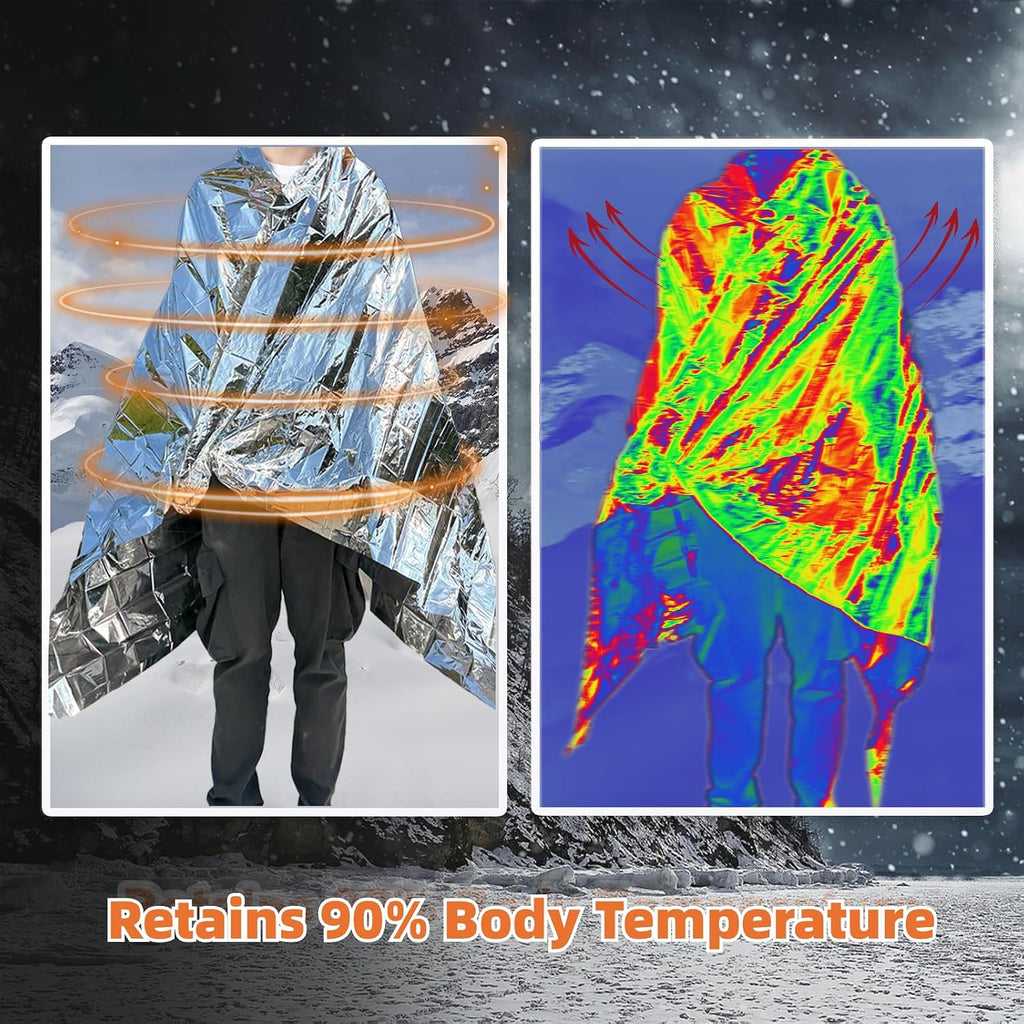 Emergency Mylar Blankets, Survival Space Blanket, 10 Pack | waterproof Mylar emergency blankets reflect up to 90%