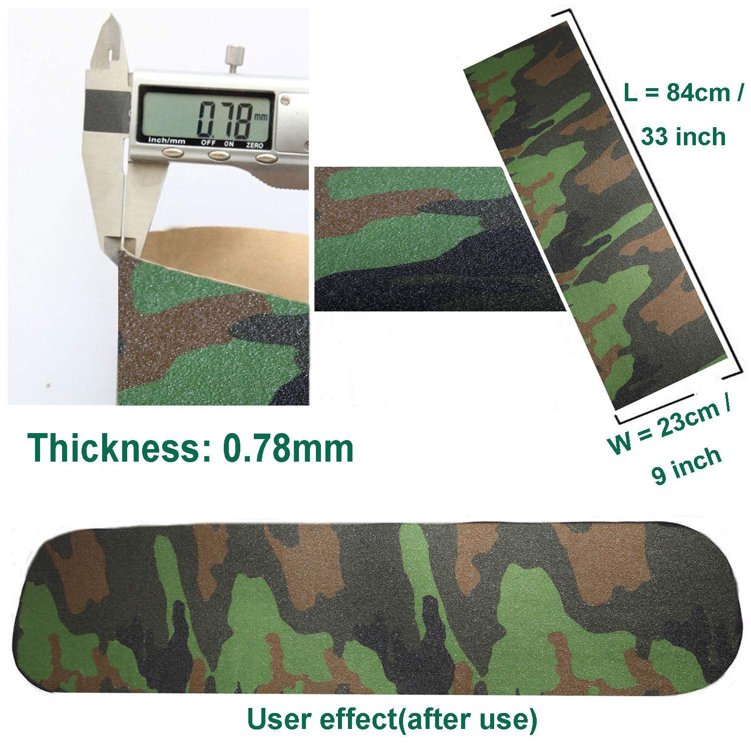 9" x 33" Camo Skateboard Grip Tape Sheets 2 Pack (Green Camouflage) | Bubble Free, Waterproof, Griptape for Scooter