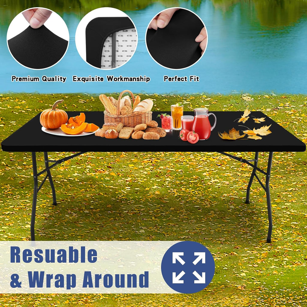 2 Pack Rectangle Spandex Fitted Table Cloth, 6FT Elastic Tablecloth