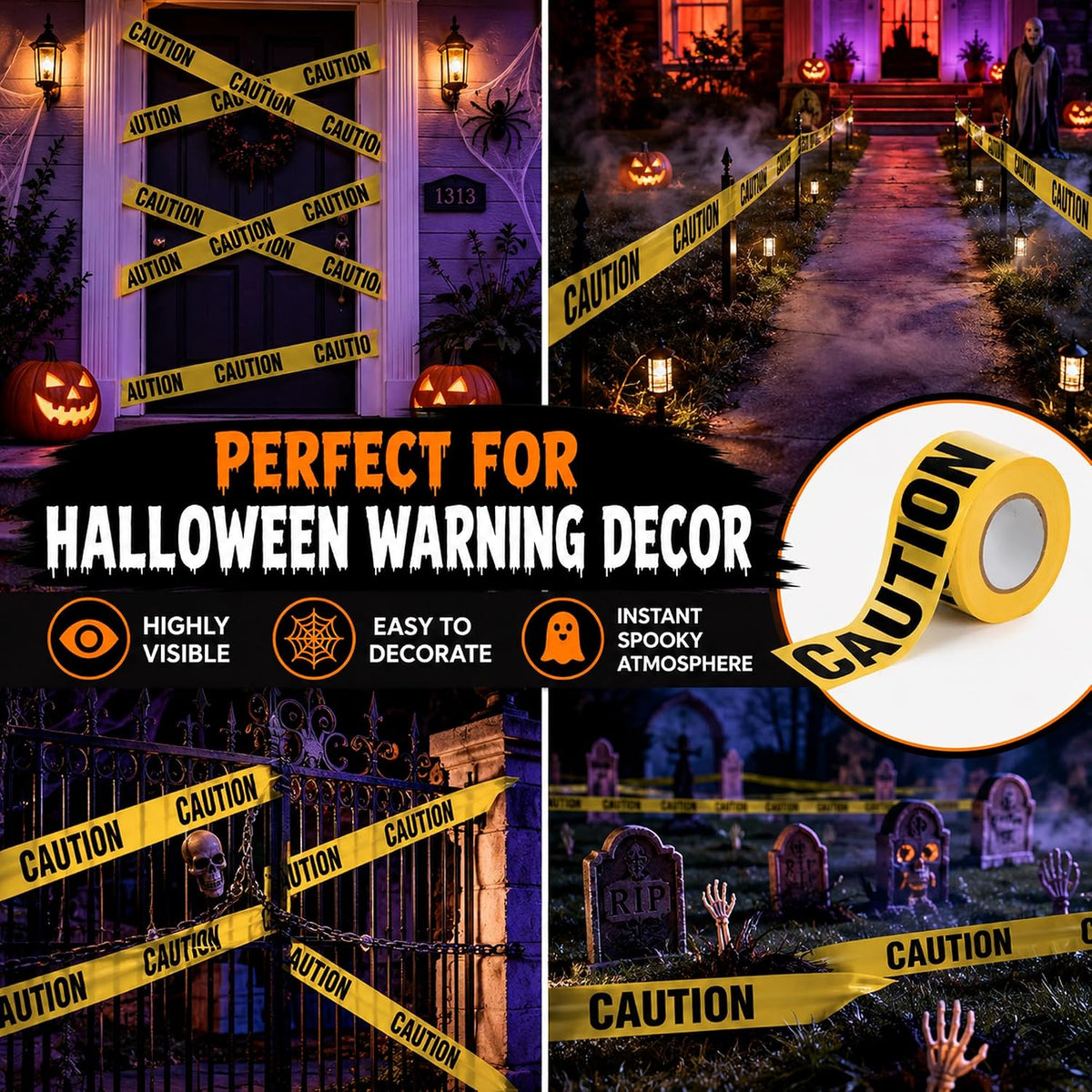 6 Roll Caution Tape 3 in x 1000 ft Yellow Black Warning Tape