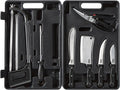 10-Piece Game Processing Knife Kit, 8" Butcher, 6" Cleaver, 5.3" Fillet, and 4.2" Skinning Knives, Adjustable 12.25"