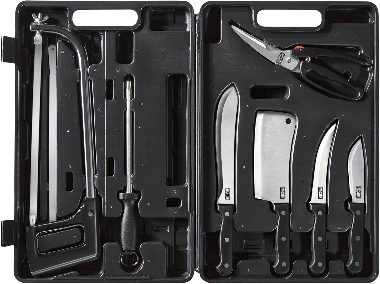 10-Piece Game Processing Knife Kit, 8" Butcher, 6" Cleaver, 5.3" Fillet, and 4.2" Skinning Knives, Adjustable 12.25"