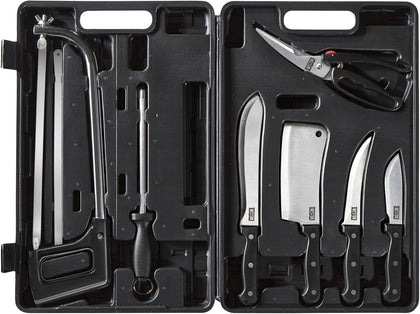 10-Piece Game Processing Knife Kit, 8" Butcher, 6" Cleaver, 5.3" Fillet, and 4.2" Skinning Knives, Adjustable 12.25"