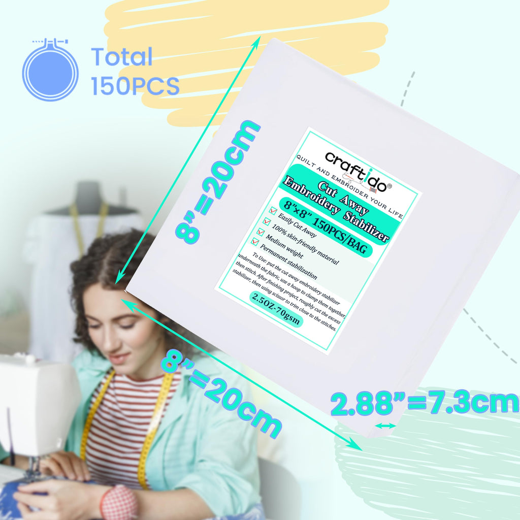 8"x8" 150 Sheets Cut Away Embroidery Stabilizer