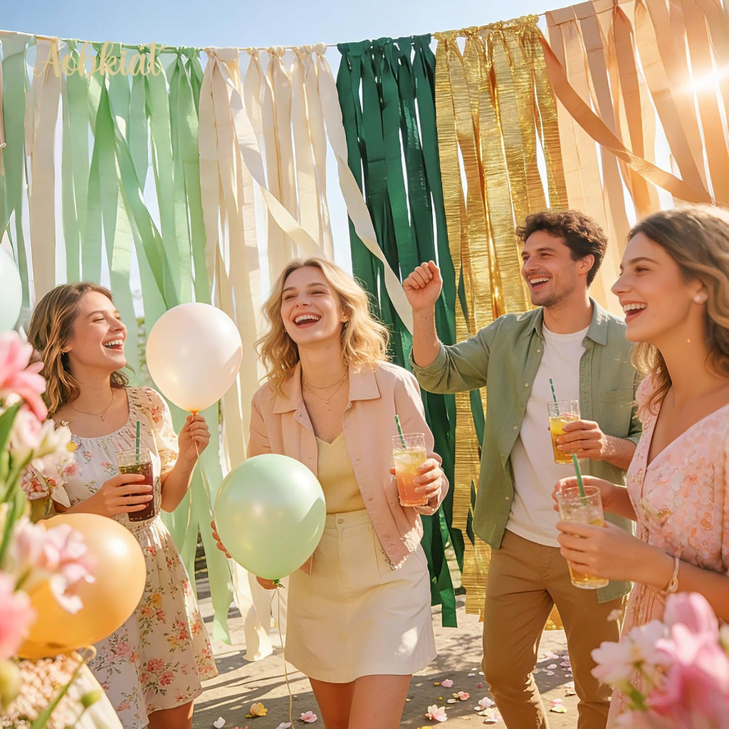 Wedding Party Decorations, 5 Rolls Olive Green Khaki Crepe Paper Streamers for Green Boho Wedding, Birthday