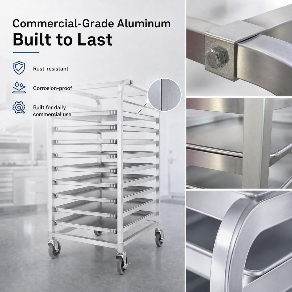 38" 10-Tier Bread Rack Cart Fits Full & Half Sheet Pans