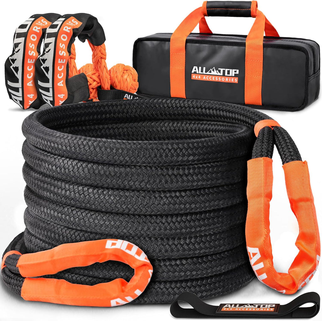 Kinetic Recovery Rope Kit w/ 2 Soft Shackles, 48000Lbs, 1in x 30ft, Heavy Duty 30+% Elasticity, 16000Lbs Work Load Limit