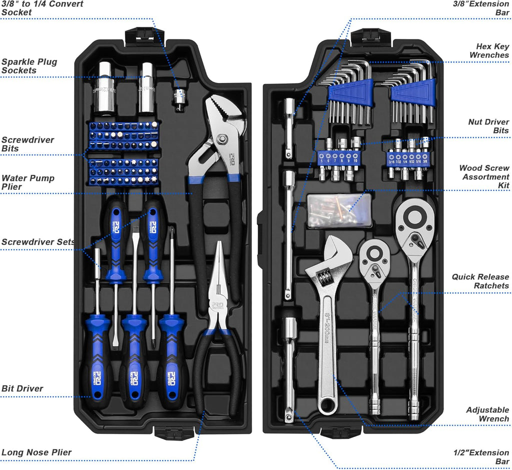 240-Piece Mechanics Tool Set, General Assorted SAE/Metric Sockets and Wrenches Automotive Repair Tool Kit with
