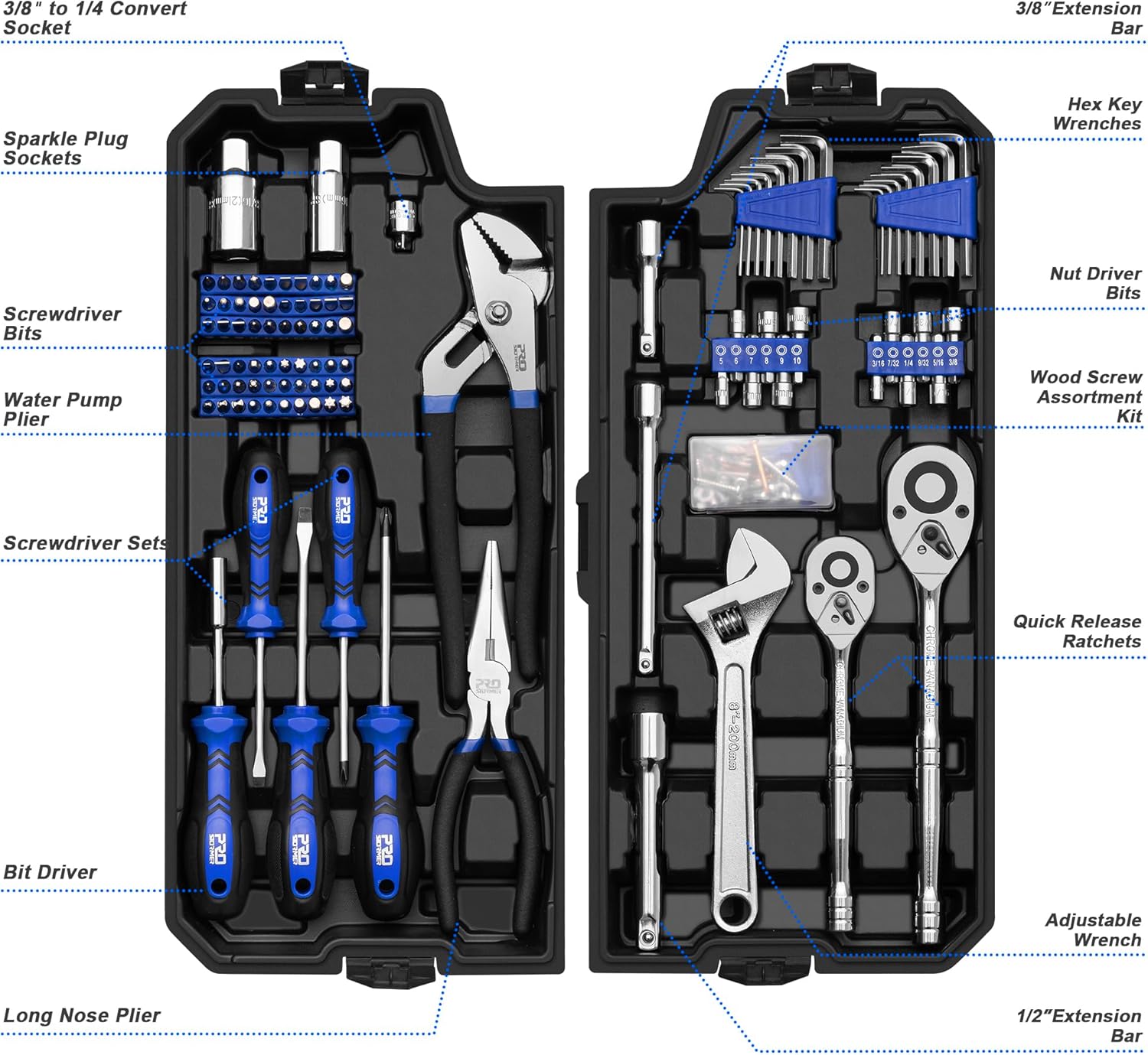 240-Piece Mechanics Tool Set, General Assorted SAE/Metric Sockets and Wrenches Automotive Repair Tool Kit with