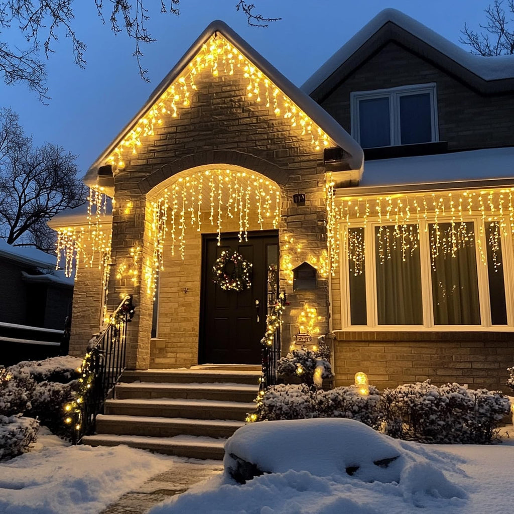 Christmas Icicle Lights, 88.5 FT 1080 LED 8 Modes Curtain Fairy Lights with 180 Drops, Xmas String Lights for Outdoor