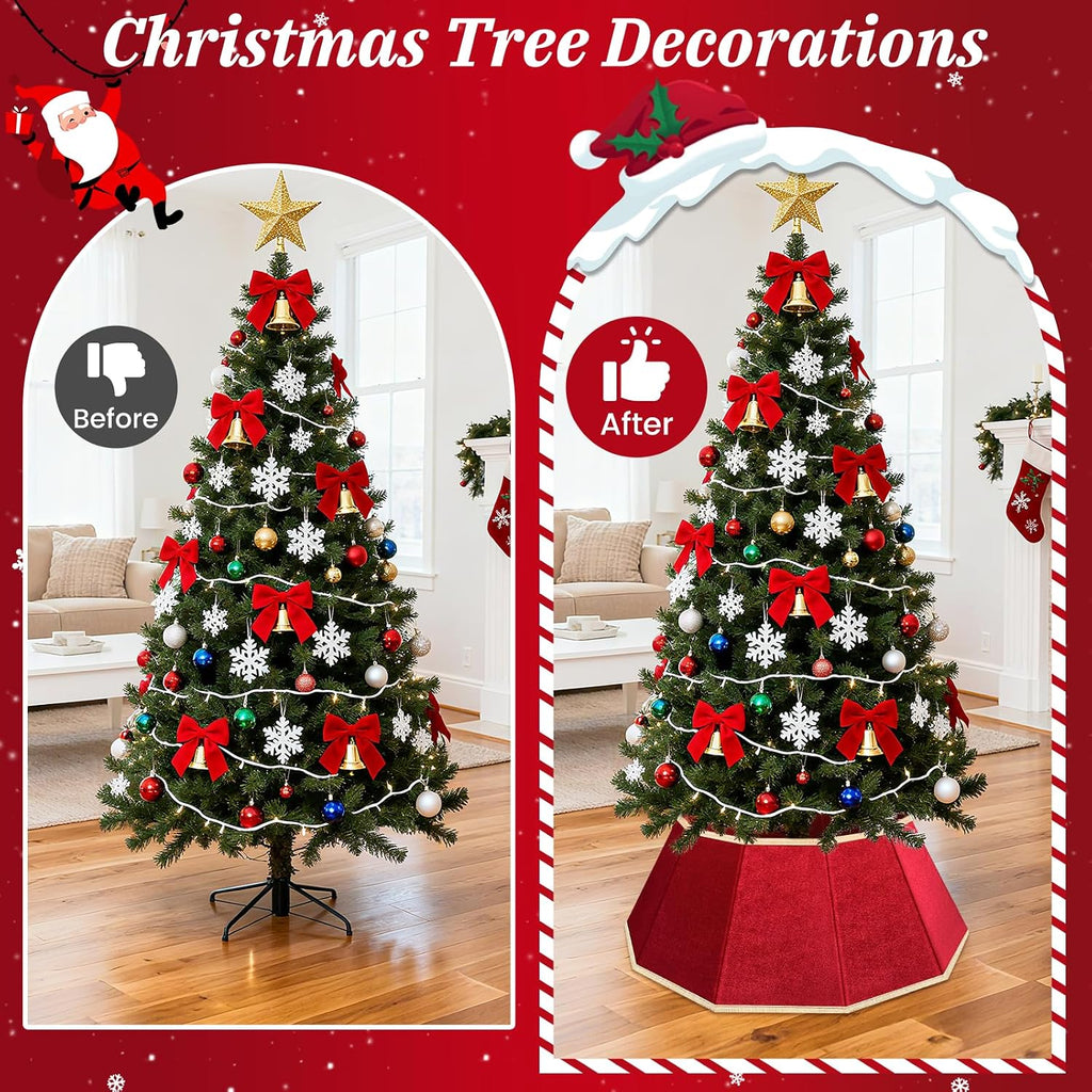 Christmas Tree Skirt, Velvet Foldable Christmas Tree Collar, Red | Xmas Tree Skirt for Artificial Christmas Trees