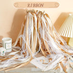 150 Pcs Lace Ribbon Stick Wands Wedding Wand Streamers with Bell Wedding Send Off Streamer(Champagne, Beige)