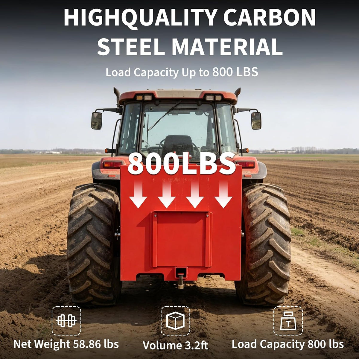 Ballast Box for Tractors with 800 LB Load Capacity and 5 Cu.ft Heavy Duty Steel Ballast Fits Category 1 Three Point