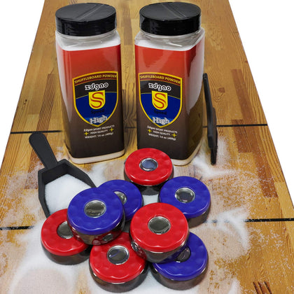 Shuffleboard Pucks w/ 2 Cans Shuffleboard Wax, Mini Dustpan and Brush for Shuffleboard Table, Complete Shuffleboard