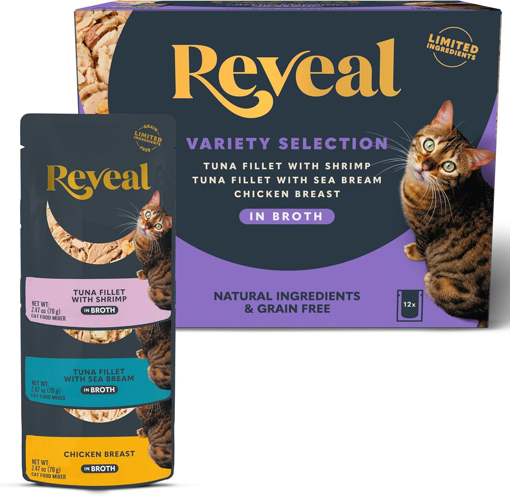 Natural Wet Cat Food, 12 Count, Grain Free, Limited Ingredient Cat Food Pouches, Fish and Chicken Variety in Broth