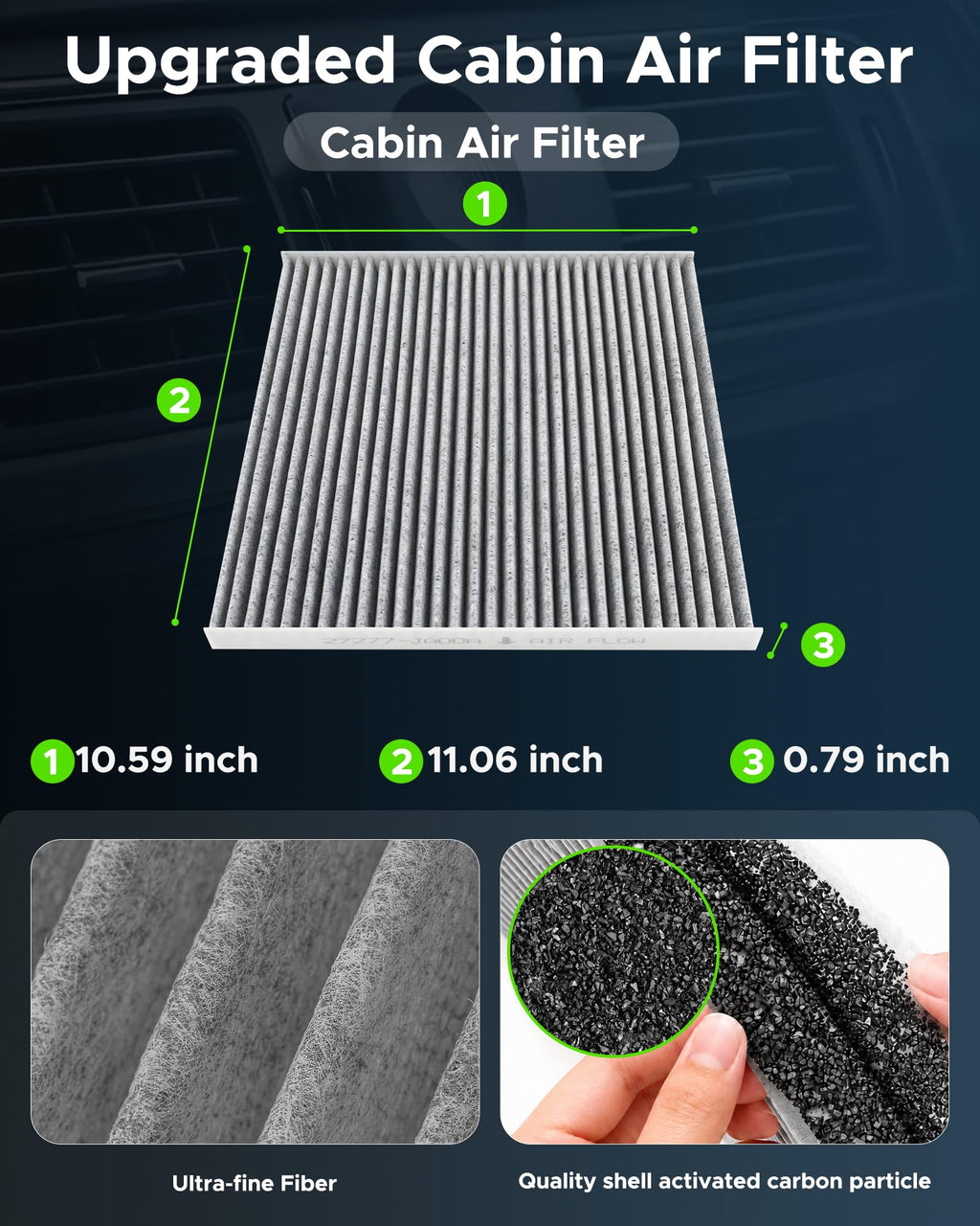 Engine Cabin Air Filter Kit, Replaces 16546‑JA00A 27277‑JA00A CA10349