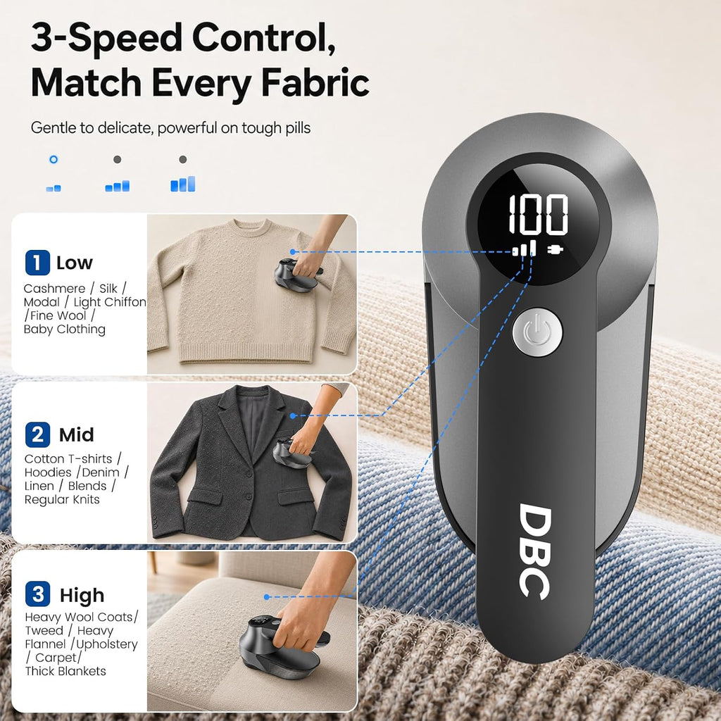 Rechargeable Fabric Shaver,3-Speed Lint Remover Lint Shaver for Clothes | LED Display, 15000r/Min Powerful Motor