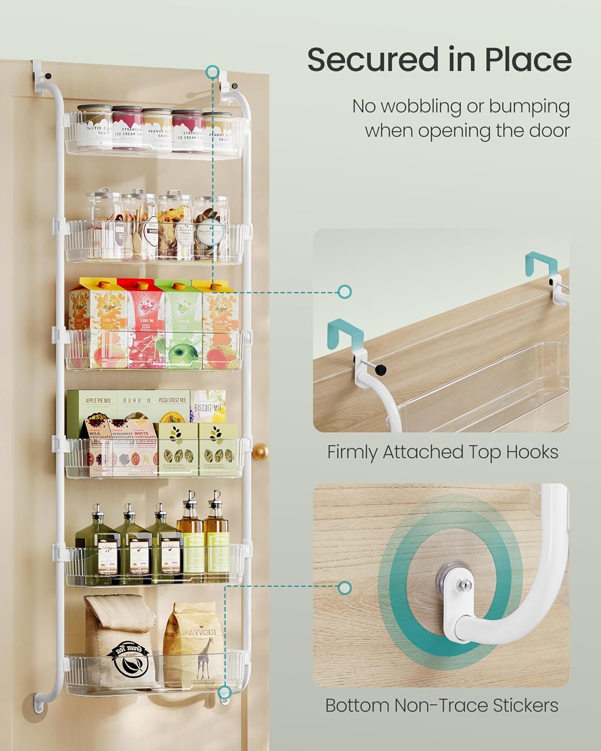 SONGMICS Over the Door Pantry Organizer, 6-Tier Kitchen Pantry Door Organizer with Adjustable Tall Baskets, Hanging