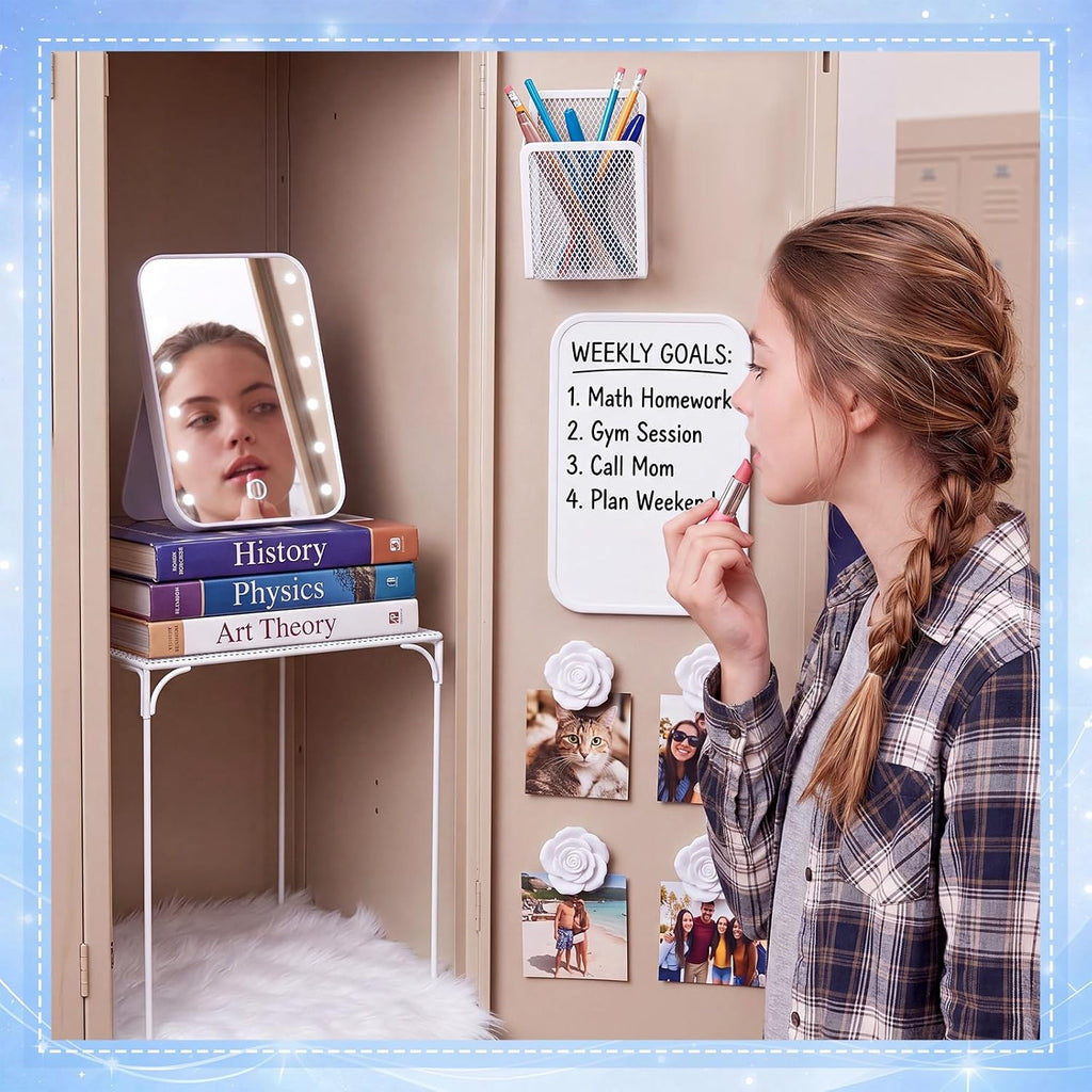10 Pcs Locker Accessories with Locker Shelf, LED Mirror, Pen Holder, Magnetic Whiteboard with Marker, Back to School