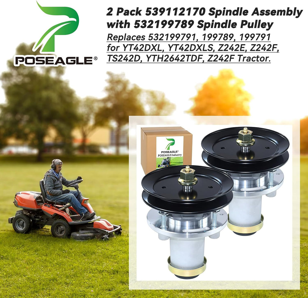2 Pack 539112170 Spindle Assembly Kit for Husqvarna Z242F 42" Deck