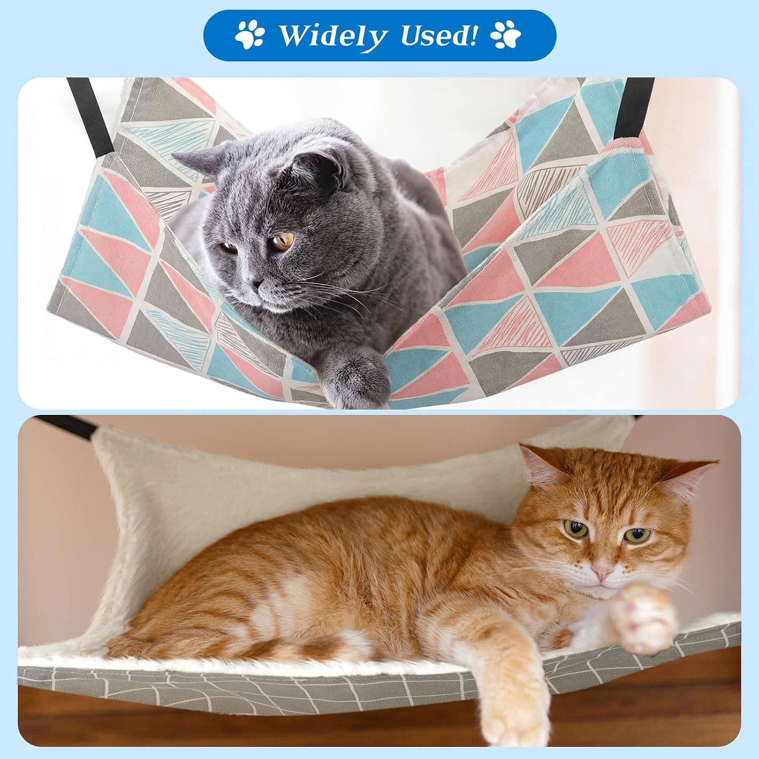 2 Pack Cat Hammock for Cage, Catio Accessories Reversible Soft Cats Bed with Adjustable Straps and Hooks Double-Sided
