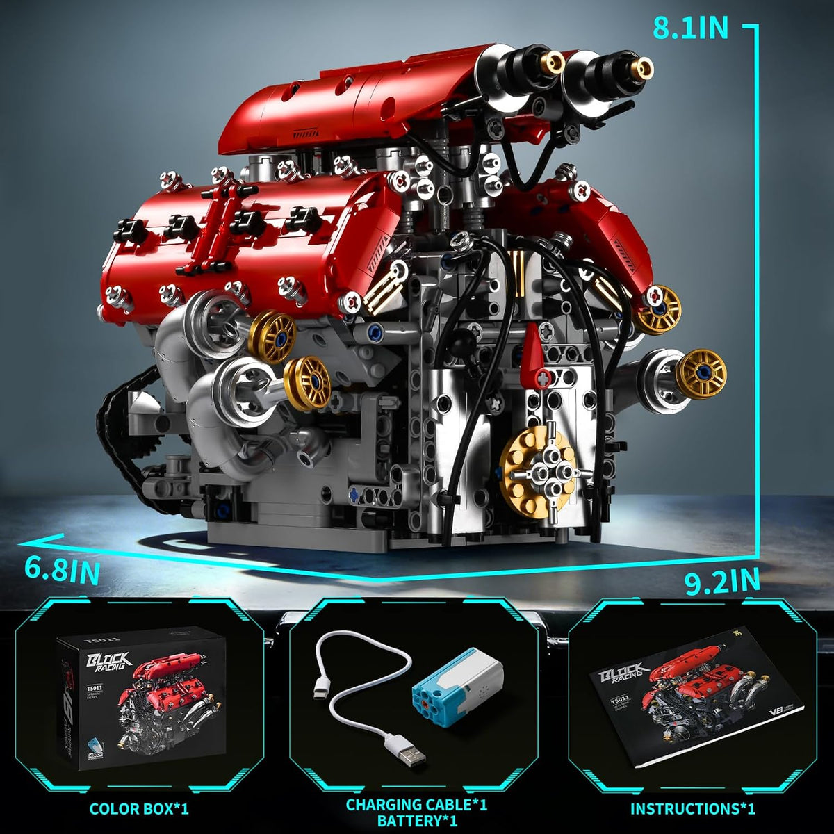 V8 Engine Model Kit, Engine Building Blocks Set 1370PCS for Adults