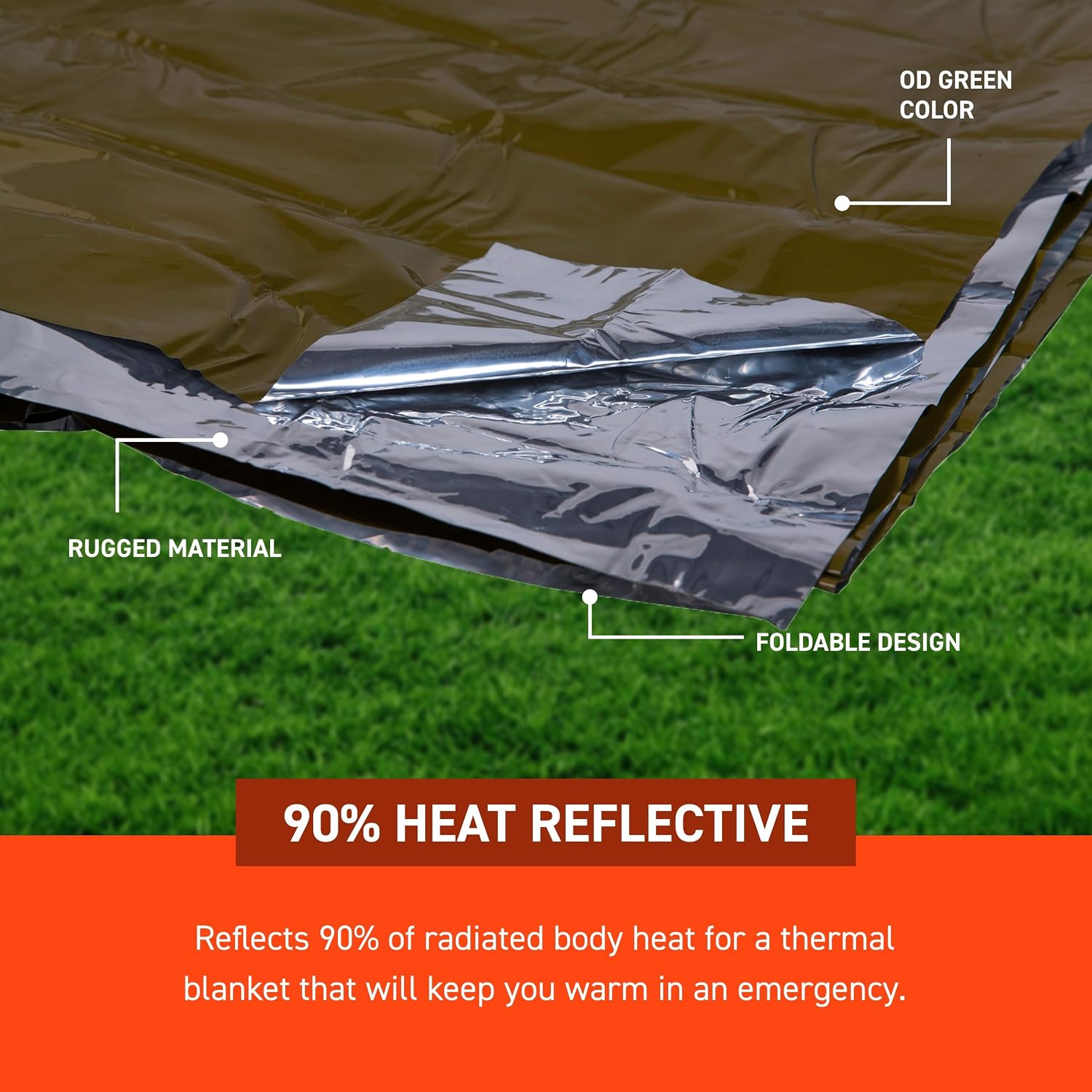SOL 90% Heat Reflective Emergency Blanket, 58 x 98, 3.2 oz, Green | Reflects 90% of Body Heat & Resists Punctures