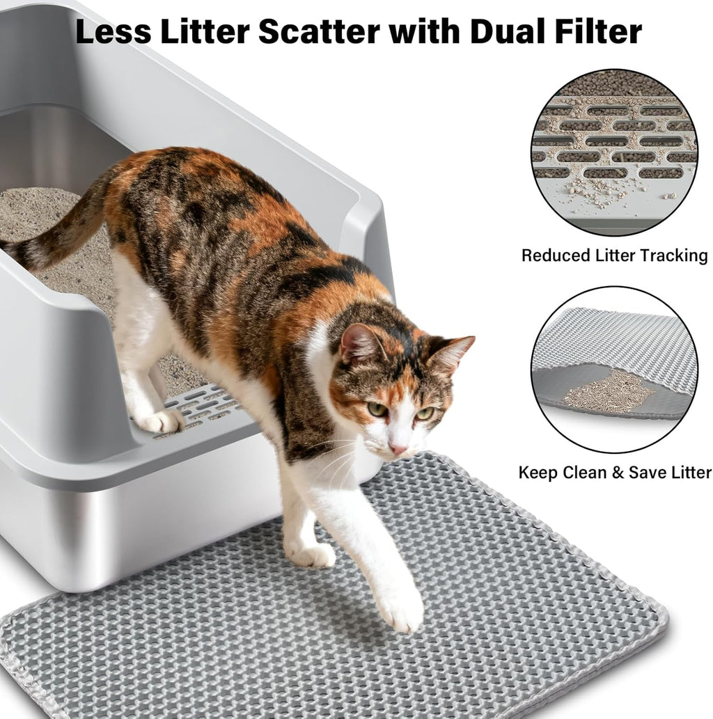 Stainless Steel Litter Box, Large Metal Litter Box with Lid, XL Steel Litter Boxes for Adult/Big Cat, Anti-Urine
