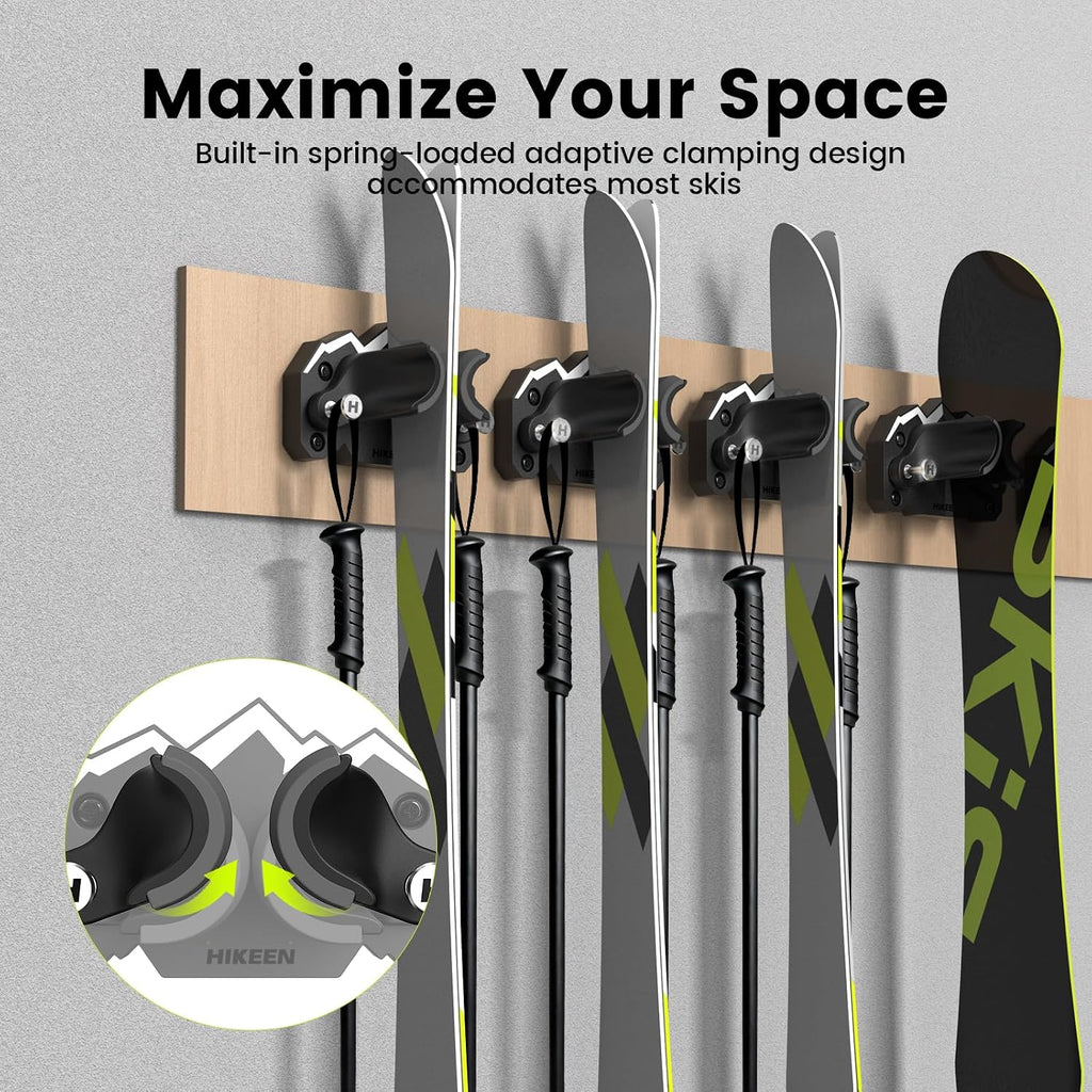 Ski & Snowboard Wall Mount,Fits Any Ski or Snowboard, Ski Wall Rack Non-Slip Storage for Garage