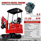 1.4 Ton Mini Excavator with Kubota-Diesel Engine, Side Swing Boom.