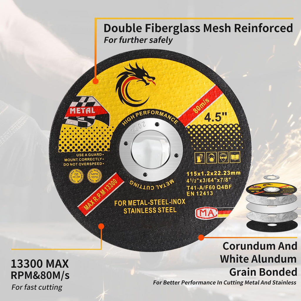 4 1/2 Cut Off Wheel Angle Grinder Cutting Disc for Metal & Stainless Steel, Max 13,300 RPM, 0.045" Thin Grinding Wheel,10 Pack