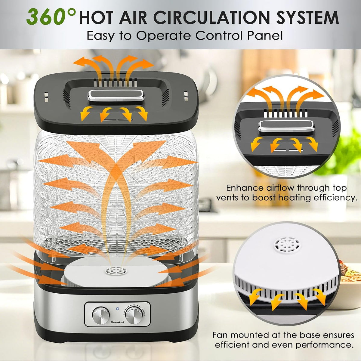 Food Dehydrator, 5 BPA-Free Trays, Adjustable Temperature Control | Dehydrators for Jerky, Fruit, Herb & Dog Treats