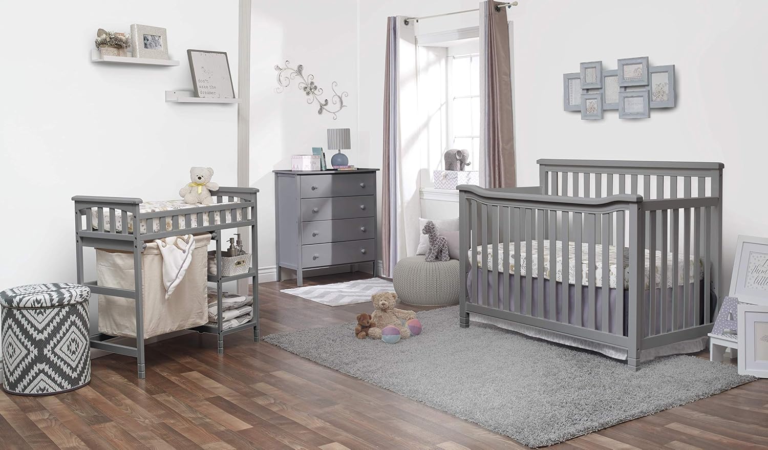 Palisades 3-Piece Nursery Set with 4-in-1 Convertible Crib, 4-Drawer Dresser, Changing Table with Hamper, Baby
