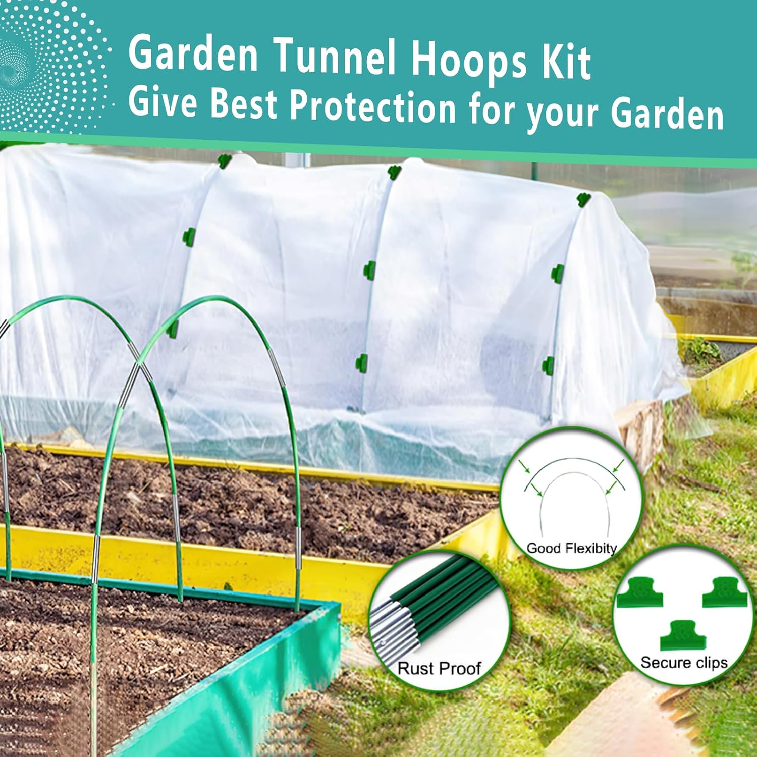 Garden Hoops for Raised Beds 36Pcs, 6 Sets of 8FT Long Greenhouse Hoops Grow Tunnel Rust-Free Fiberglass Support