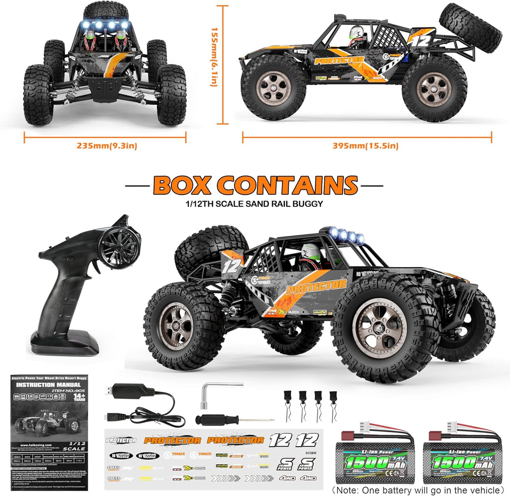 905 Protector 1:12 Scale RC Cars, Off-Road RC Buggy Hobby Grade | Aluminum Oil-Filled Shocks, Fast Remote Control Car