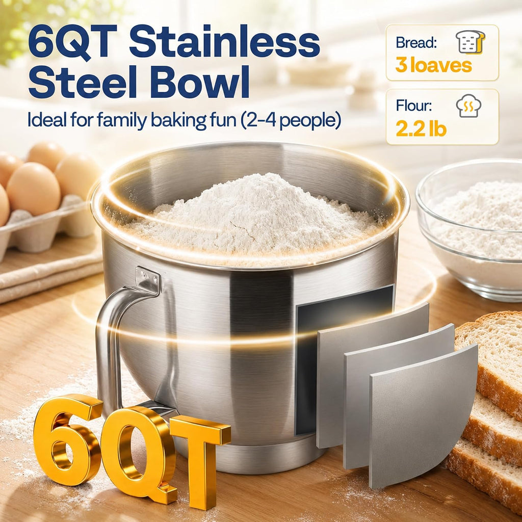 Stand Mixer, 6-Quart Tilt-Head Kitchen Mixer with Bowl, Silver