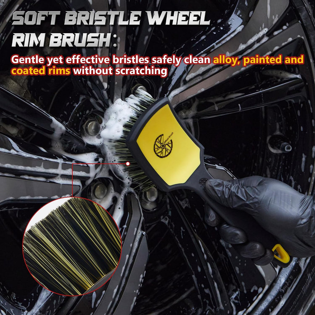 Wheel & Tire Brush Set, 2 Pack Car Wheel Brush & Tire Cleaner Brushes | Soft Bristle Rim Brush, Stiff Tire Scrub