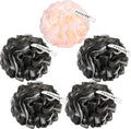 Bath Loofah Sponge 70 Grams Large Size, Black Soft Mesh Long-Lasting Shower Loofah for Rich Lather, 5 Pack Shower