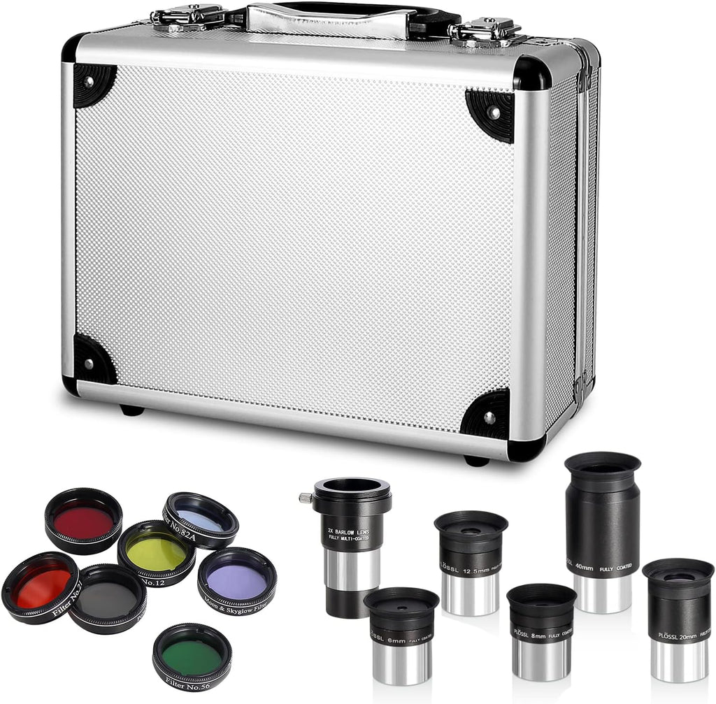 Telescope Accessory Kit - 1.25" Telescope Eyepiece and Filter Set with a Sturdy Carry Case - Five Plossl Eyepieces
