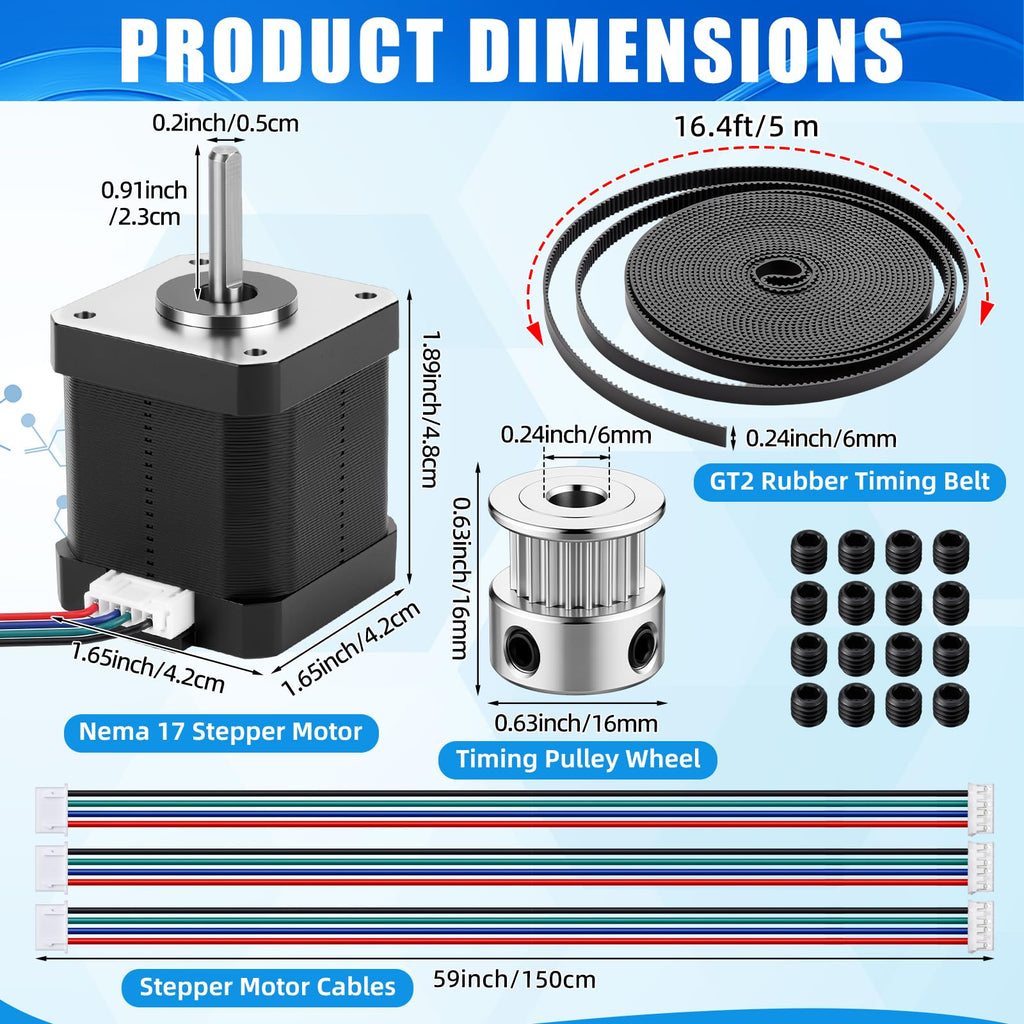 Flutesan 13 Pcs Nema 17 Stepper Motor Kit 2a 55ncm Gt2 Timing Belt Pulley