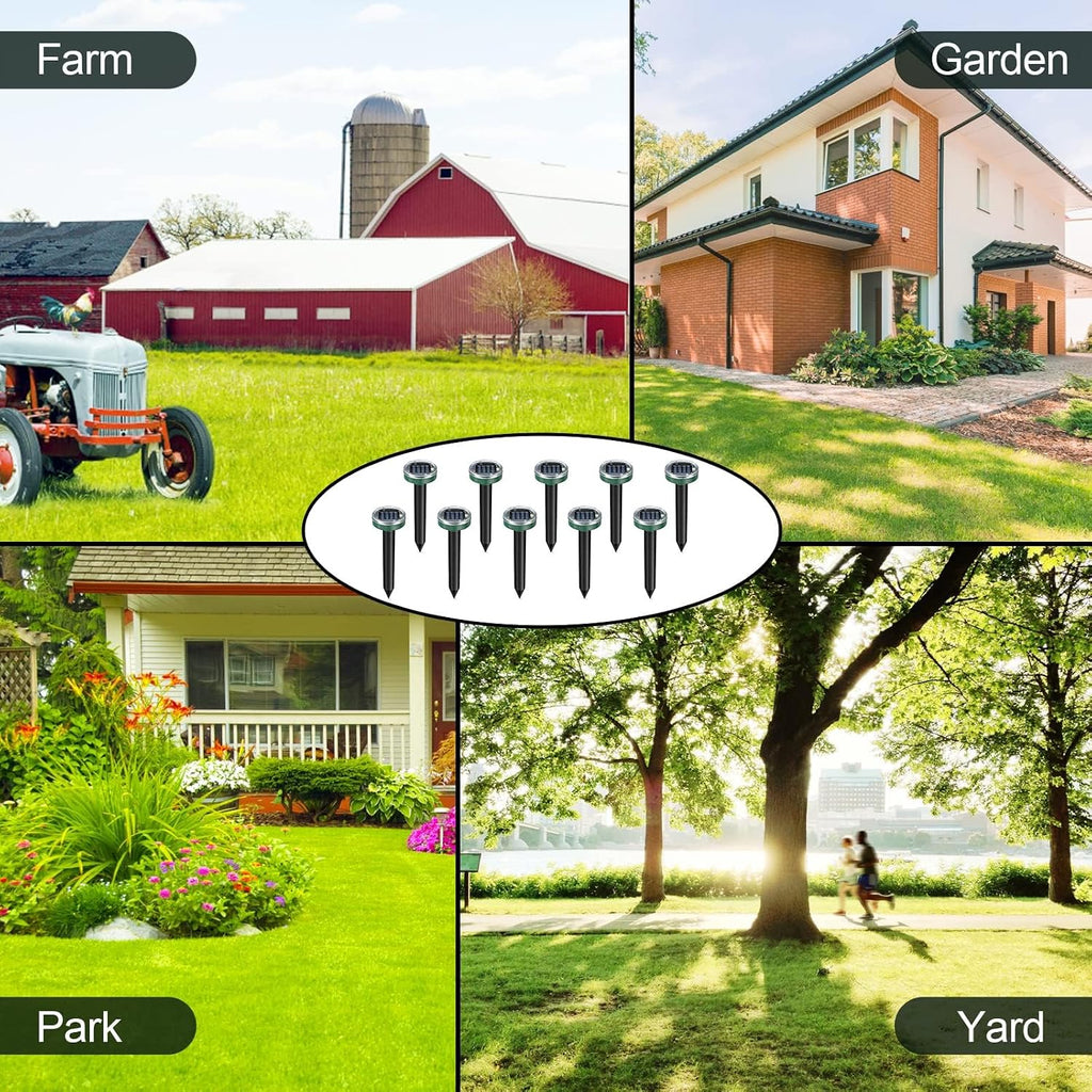 Mole Repellent Solar Powered 10 Pack Snake Repellent Ultrasonic, Groundhog Repeller,Gopher Repeller Sonic Mole